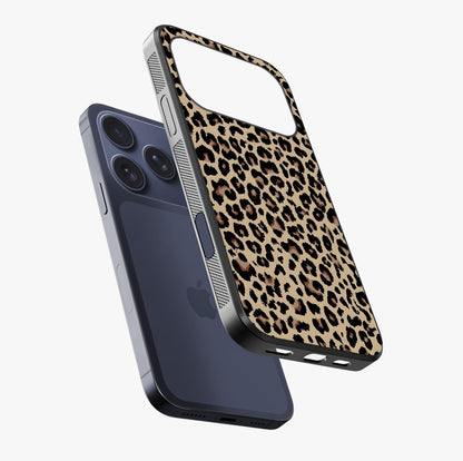 Savage Chic Pattern Glass Case laid diagonally highlighting side profile, edges and glossy glass shine.