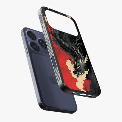 Shadow Dragon Fury Glass Case laid diagonally highlighting side profile, edges and glossy glass shine.