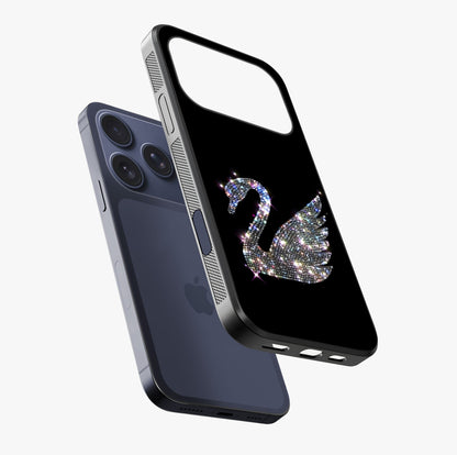 Starlit Swan Grace Glass Case laid diagonally highlighting side profile, edges and glossy glass shine.