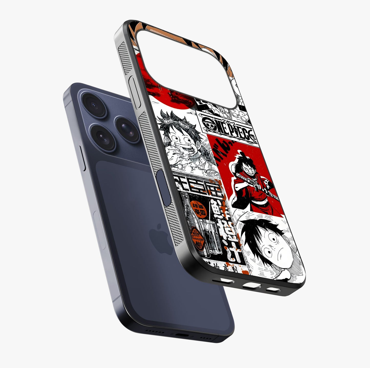 Strawhat Chaos Panels Glass Case laid diagonally highlighting side profile, edges and glossy glass shine.