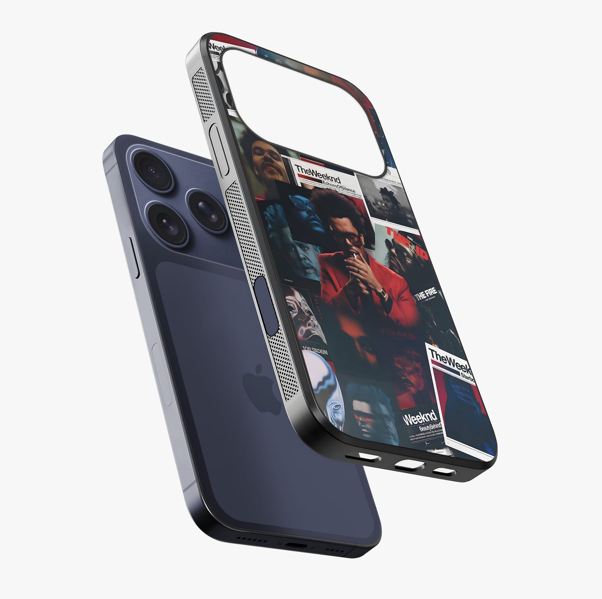 The Weeknd Glass Case laid diagonally highlighting side profile, edges and glossy glass shine.