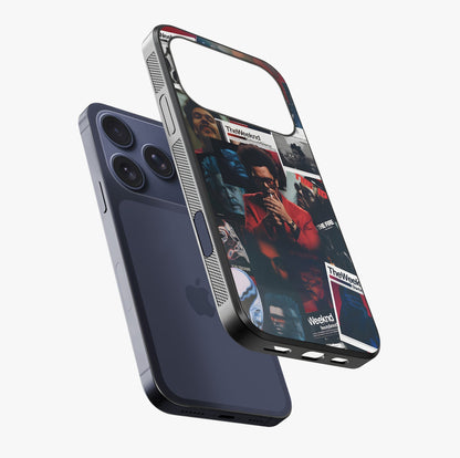The Weeknd Glass Case laid diagonally highlighting side profile, edges and glossy glass shine.