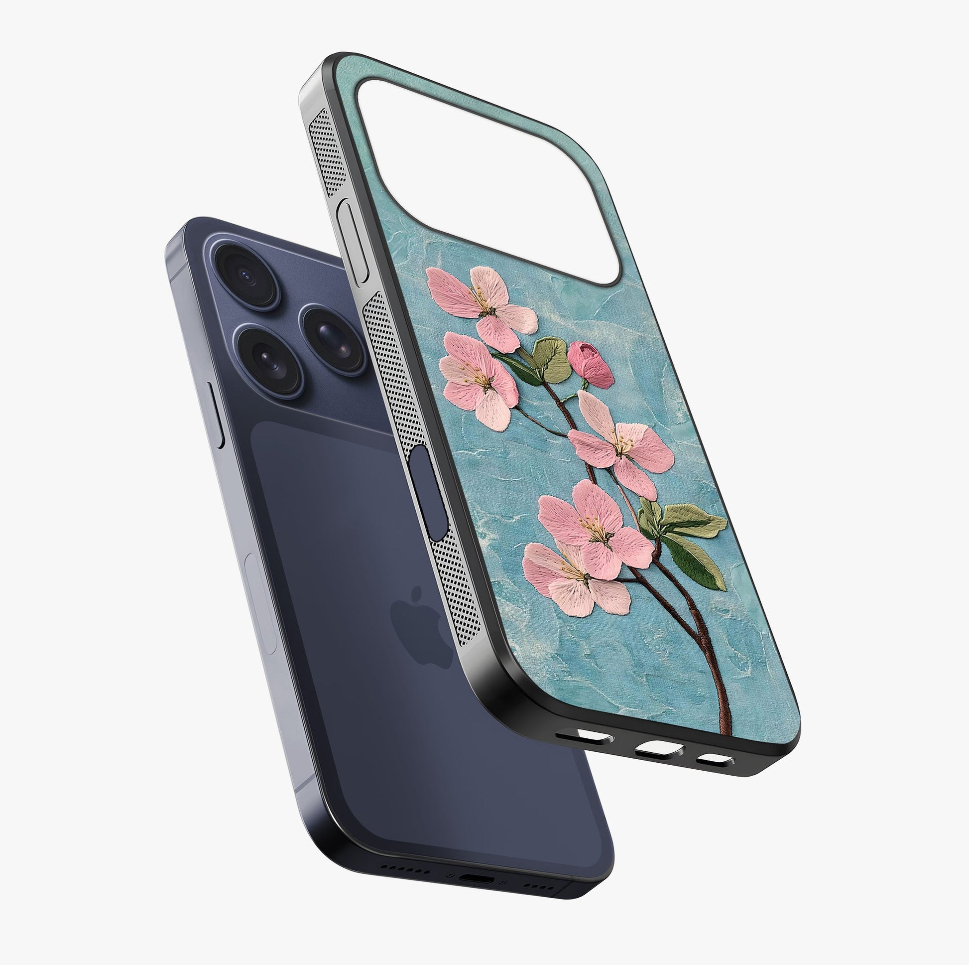Threaded Blossom Breeze Glass Case laid diagonally highlighting side profile, edges and glossy glass shine.