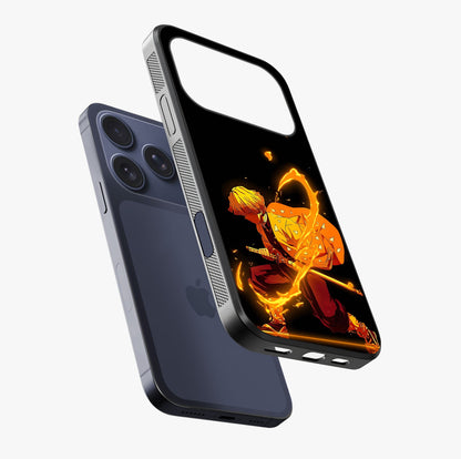Thunder Flame Execution Glass Case laid diagonally highlighting side profile, edges and glossy glass shine.