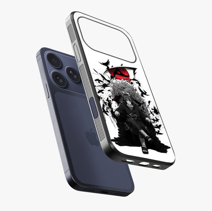 Uchiha Shadow Throne Glass Case laid diagonally highlighting side profile, edges and glossy glass shine.