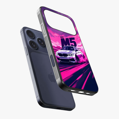 Velocity Drift Pulse Glass Case laid diagonally highlighting side profile, edges and glossy glass shine.