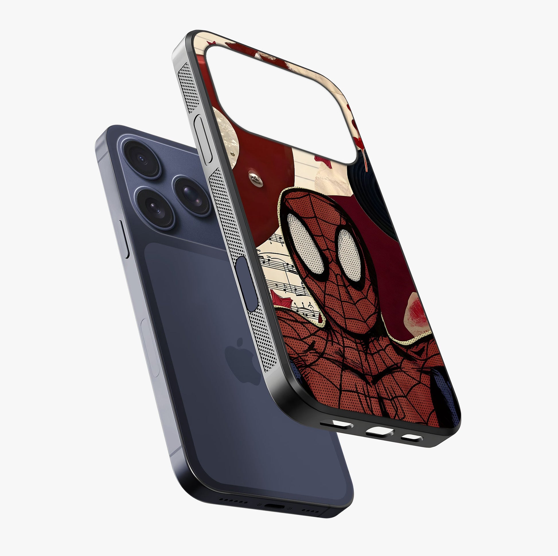 Web Warrior Vibes Glass Case laid diagonally highlighting side profile, edges and glossy glass shine.