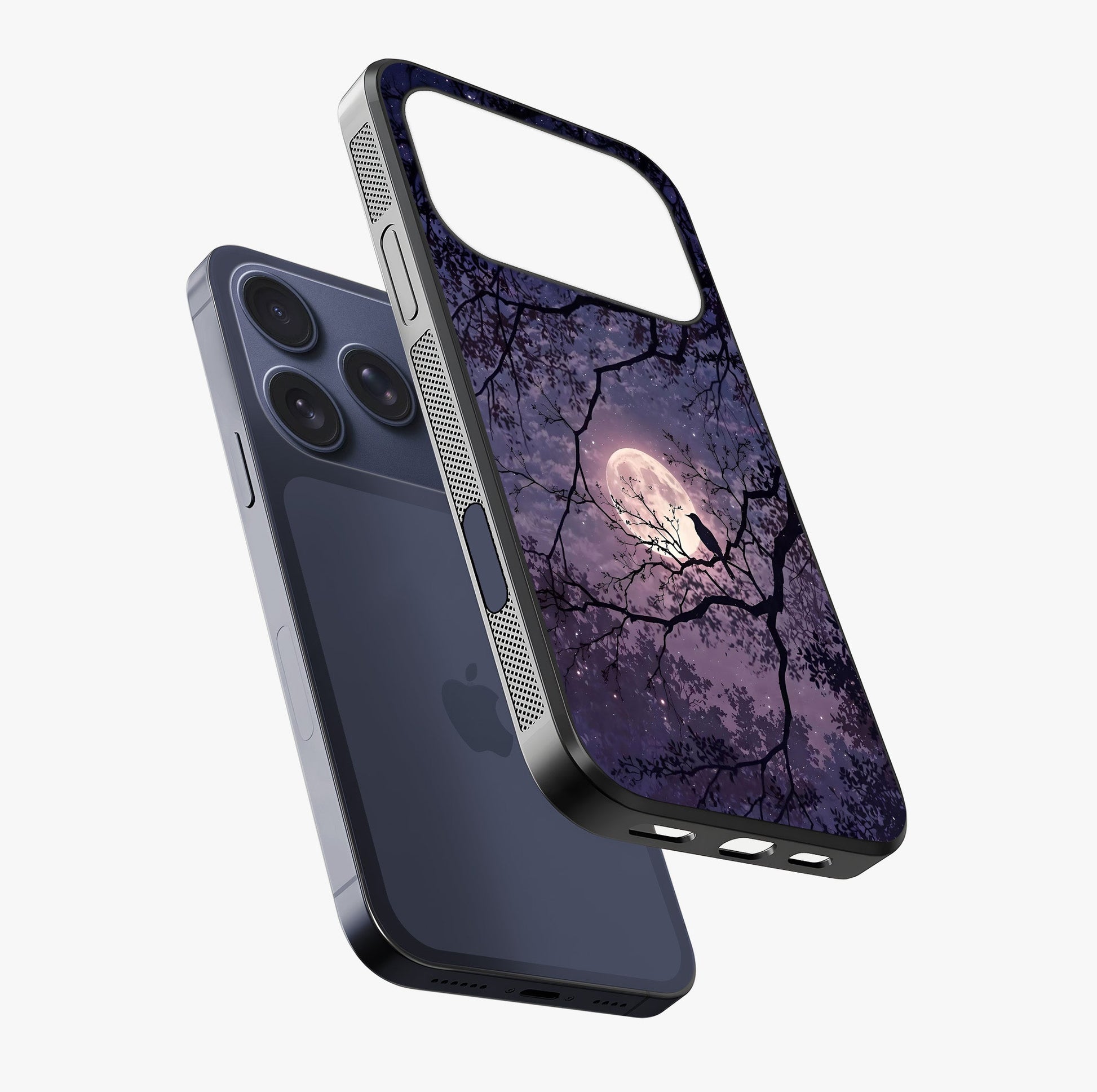Whispering Moon Silence Glass Case laid diagonally highlighting side profile, edges and glossy glass shine.