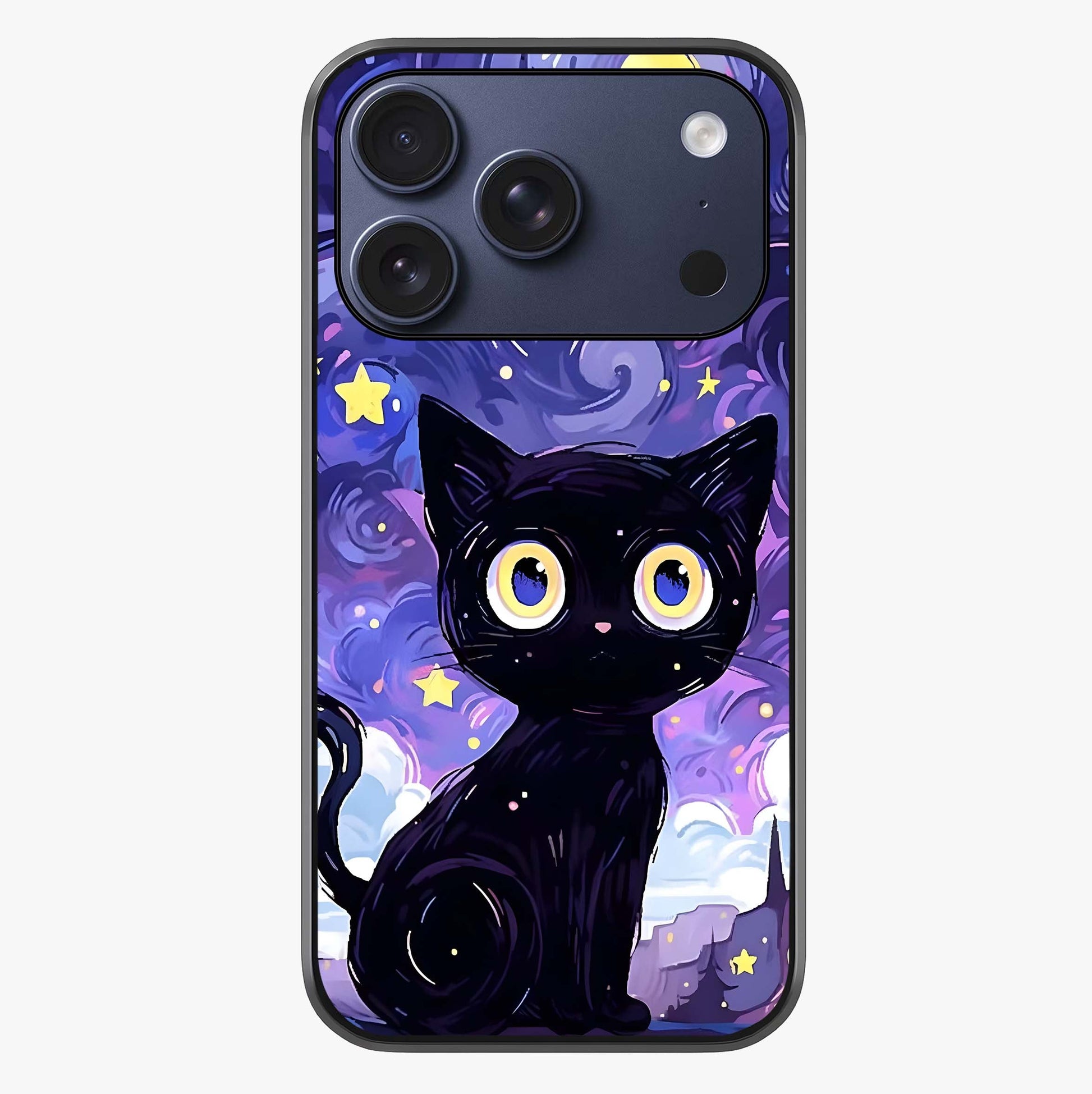 Abstract Cat Art Glass Case showing full back design in clean flat view with glossy glass finish.