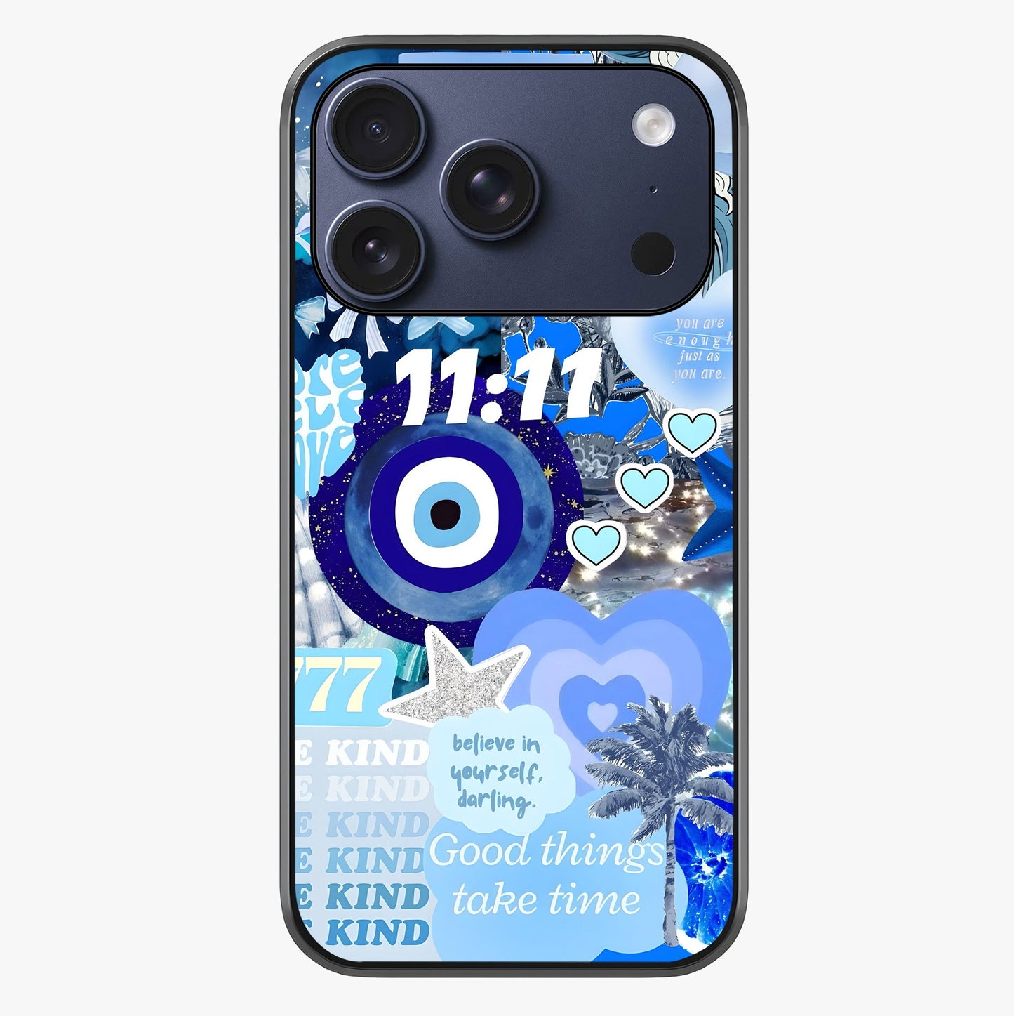 Aesthetic Be Kind Eye Glass Case showing full back design in clean flat view with glossy glass finish.