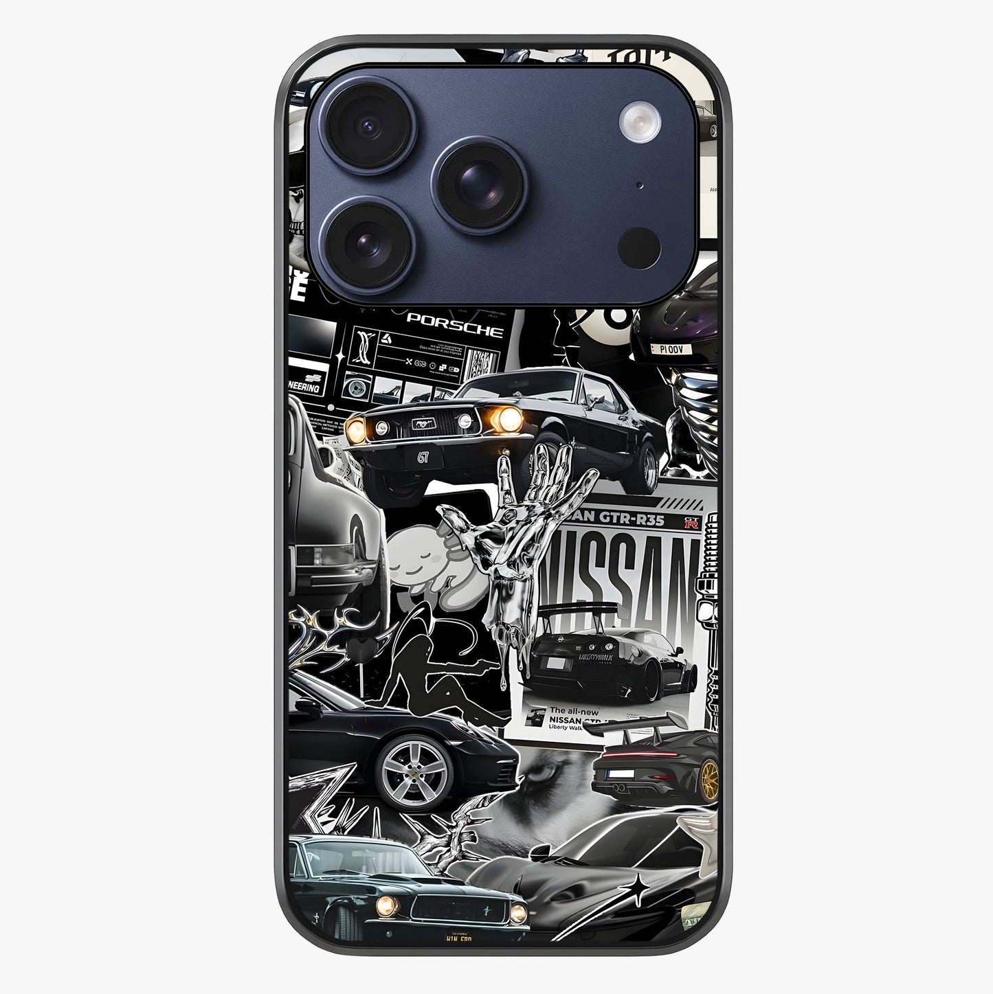 Aesthetic Dark Love Glass Case showing full back design in clean flat view with glossy glass finish.