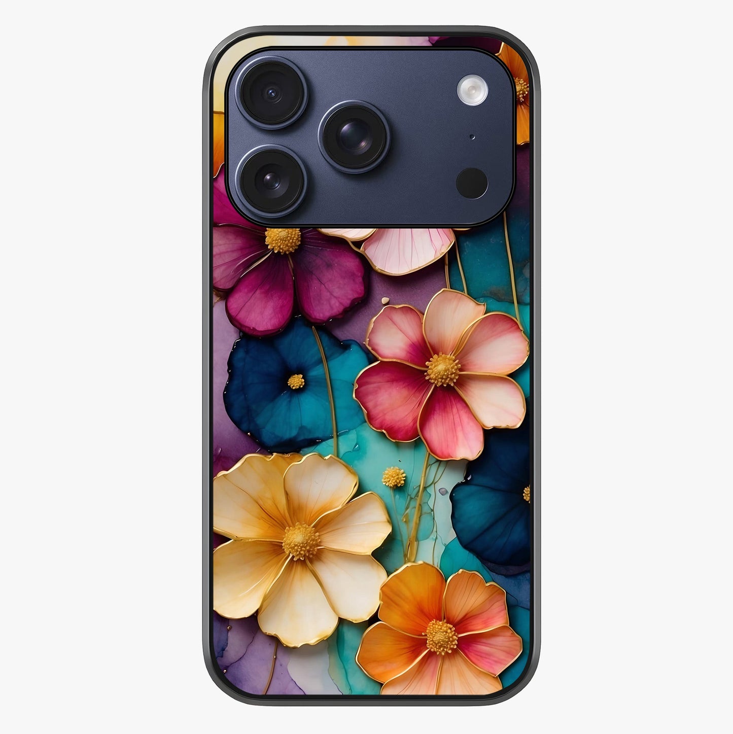 Artlyn Grace Flower Pattern Glass Case showing full back design in clean flat view with glossy glass finish.