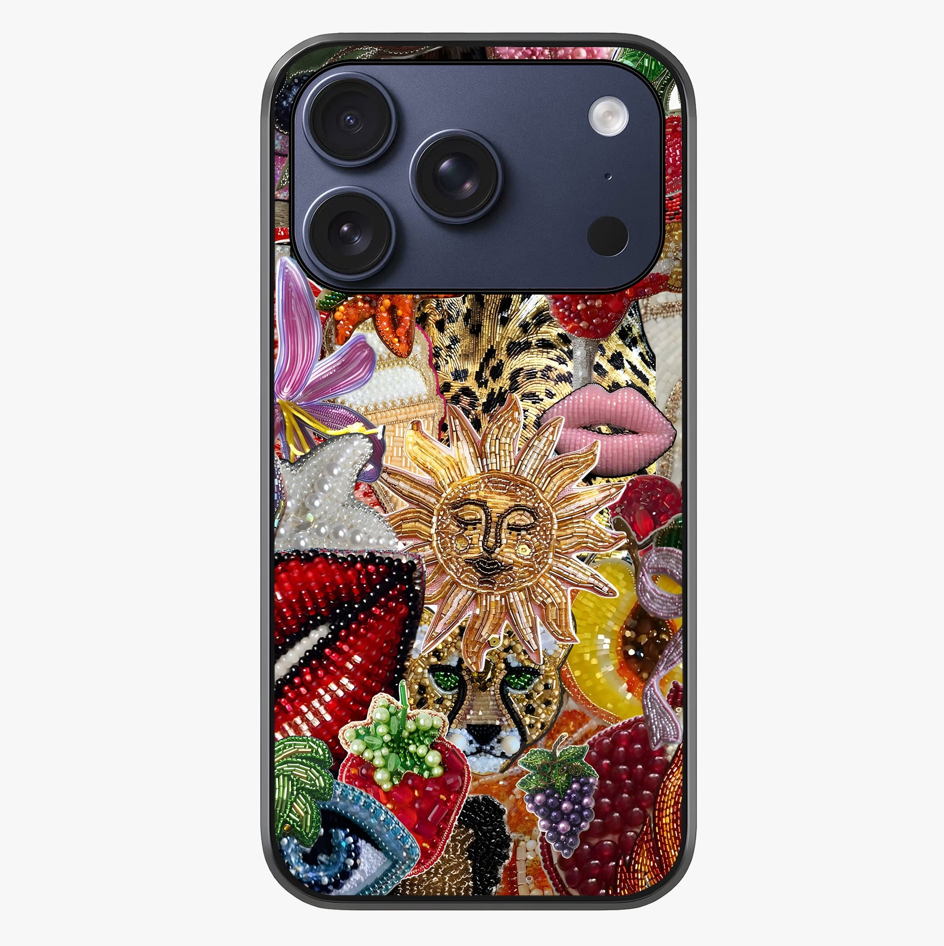 Beaded Fashion Jungle Glass Case showing full back design in clean flat view with glossy glass finish.