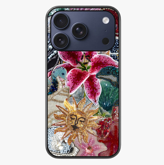 Beaded Garden Fantasy Glass Case showing full back design in clean flat view with glossy glass finish.