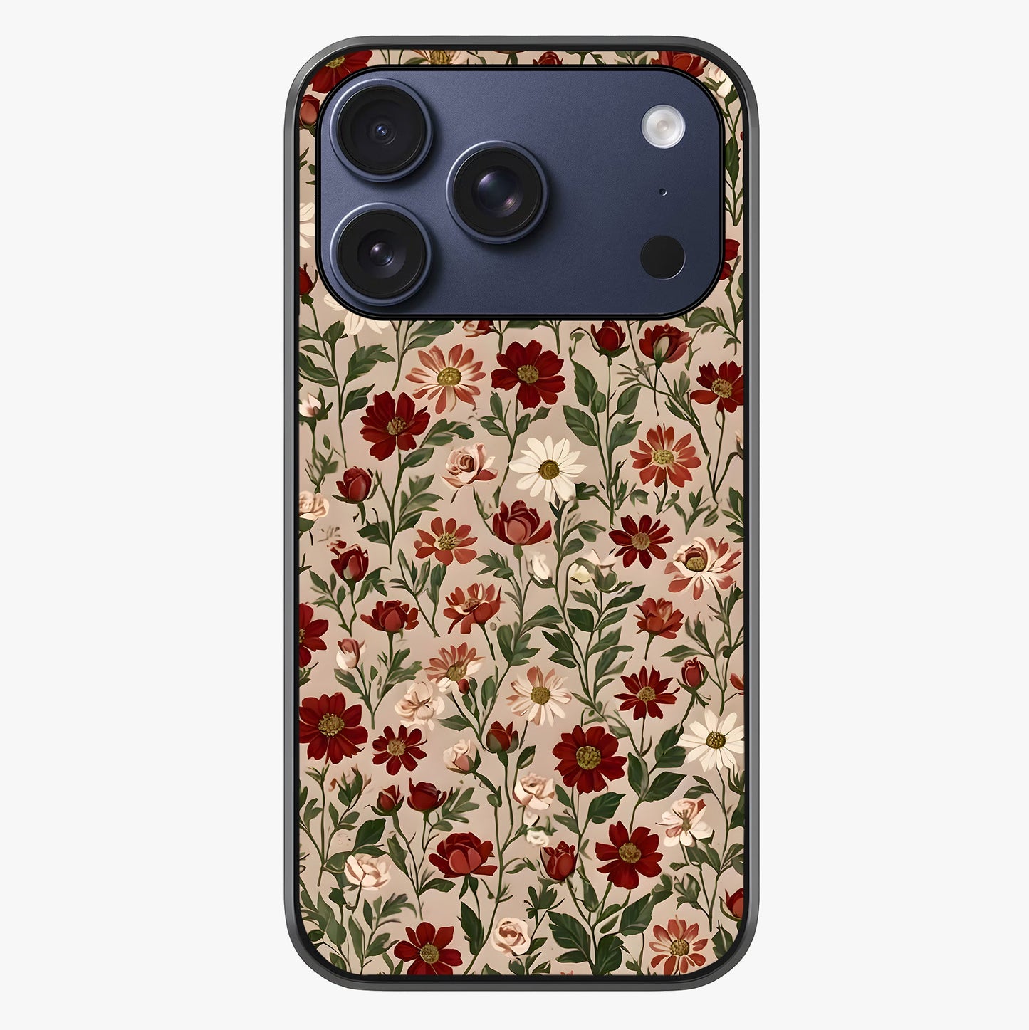 Biege Flower With Leaf Glass Case showing full back design in clean flat view with glossy glass finish.