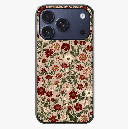 Biege Flower With Leaf Glass Case showing full back design in clean flat view with glossy glass finish.