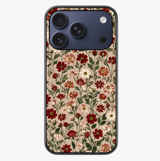 Biege Flower With Leaf Glass Case showing full back design in clean flat view with glossy glass finish.