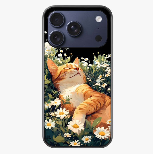 lissful Bloom Cat Glass Case showing full back design in clean flat view with glossy glass finish.