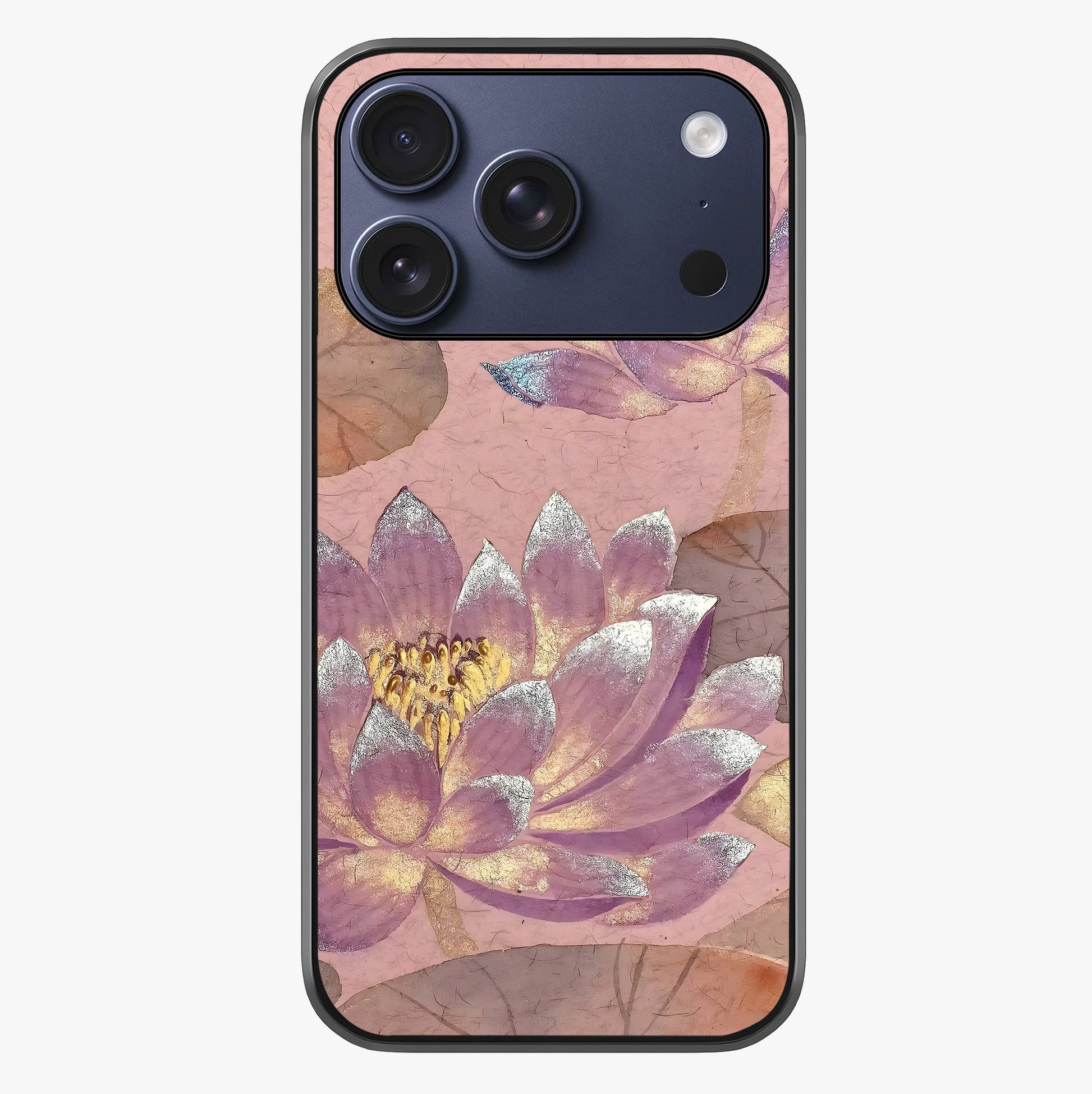 Blossom Mist Lotus Glass Case showing full back design in clean flat view with glossy glass finish.