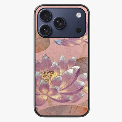 Blossom Mist Lotus Glass Case showing full back design in clean flat view with glossy glass finish.