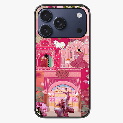 Blossoms Of Rajasthan Glass Case showing full back design in clean flat view with glossy glass finish.