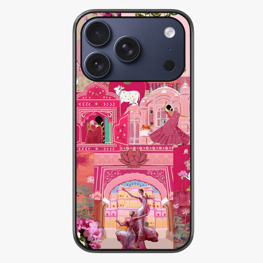 Blossoms Of Rajasthan Glass Case showing full back design in clean flat view with glossy glass finish.
