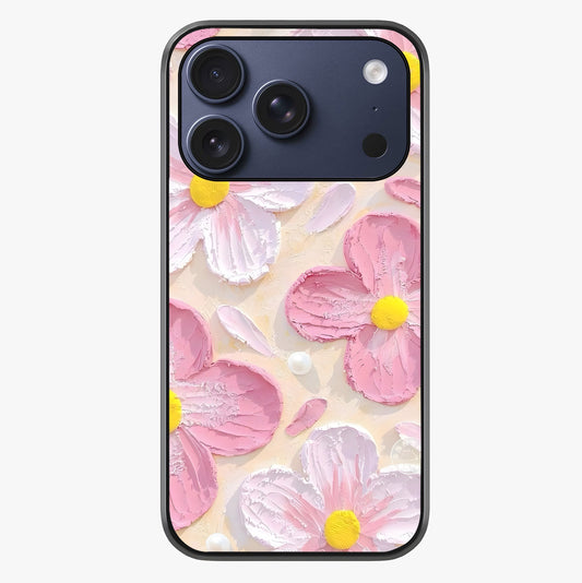 Blush Bloom Texture Glass Case showing full back design in clean flat view with glossy glass finish.