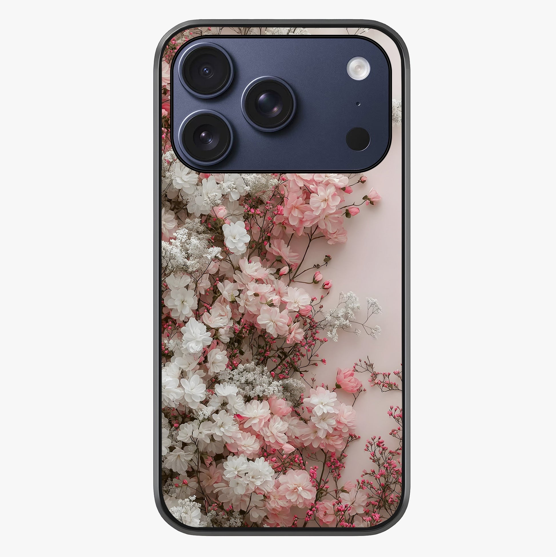 Blush Blossom Cloud Glass Case showing full back design in clean flat view with glossy glass finish.