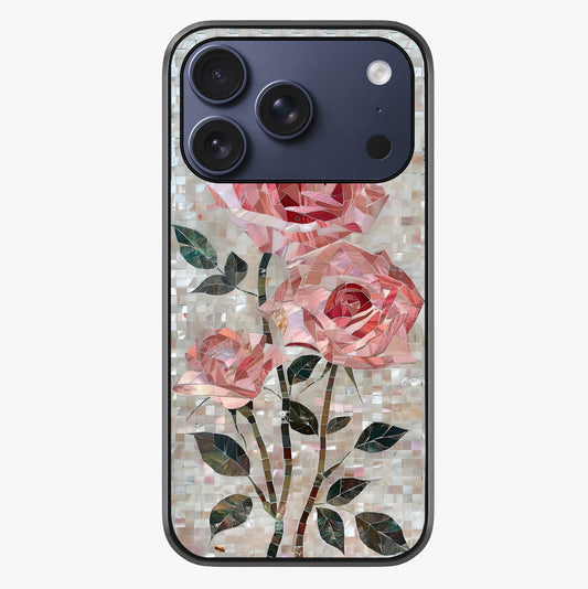 Blush Mosaic Bloom Glass Case showing full back design in clean flat view with glossy glass finish.