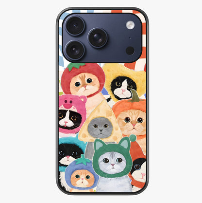 Cats In Fruits Glass Case showing full back design in clean flat view with glossy glass finish.