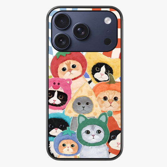 Cats In Fruits Glass Case showing full back design in clean flat view with glossy glass finish.