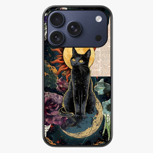 Celestial Black Cat Glass Case showing full back design in clean flat view with glossy glass finish.