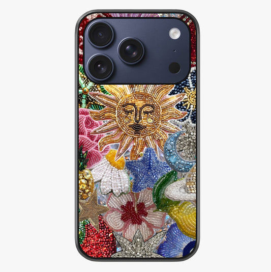Celestial Floral And Playful Glass Case showing full back design in clean flat view with glossy glass finish.