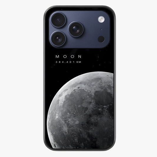 Cosmic Moon Glow Glass Case showing full back design in clean flat view with glossy glass finish.