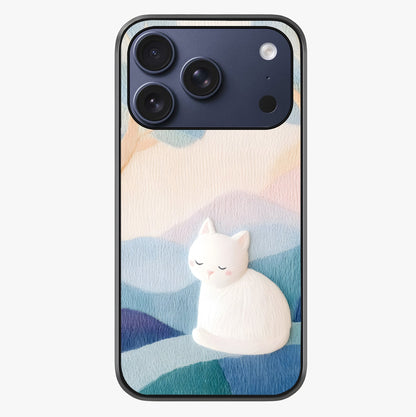 Cotton Dream Cat Glass Case showing full back design in clean flat view with glossy glass finish.