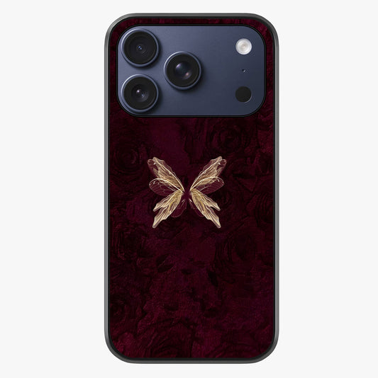 Crimson Fade Butterfly Glass Case showing full back design in clean flat view with glossy glass finish.