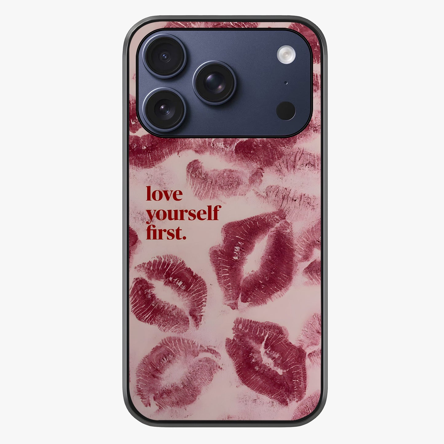 Crimson Kiss Love Glass Case showing full back design in clean flat view with glossy glass finish.