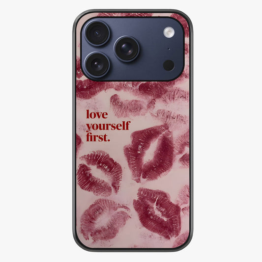 Crimson Kiss Love Glass Case showing full back design in clean flat view with glossy glass finish.