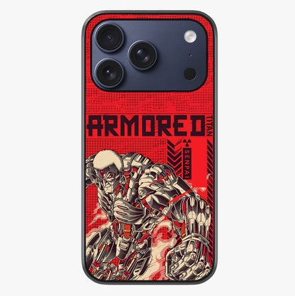 Crimson Mecha Titan Glass Case showing full back design in clean flat view with glossy glass finish.
