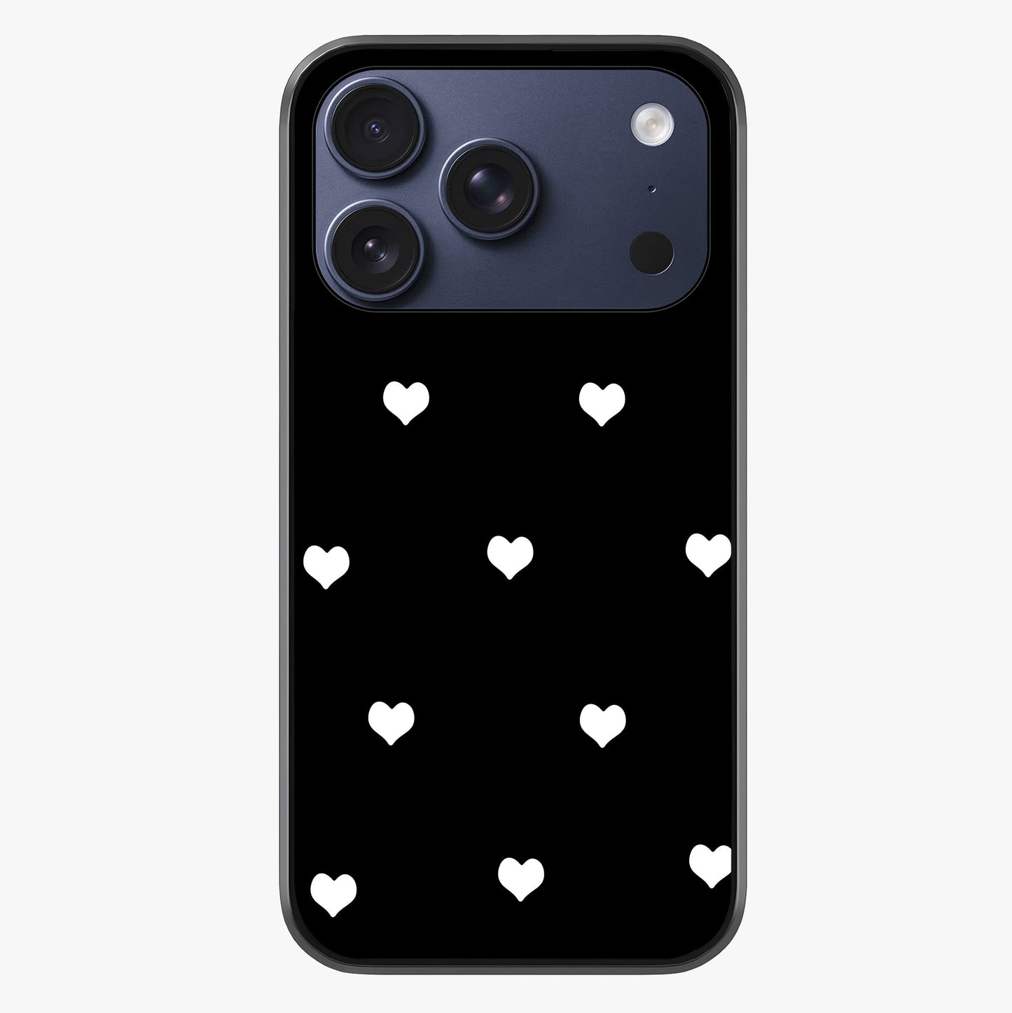 Cute And Simple White Hearts Glass Case showing full back design in clean flat view with glossy glass finish.
