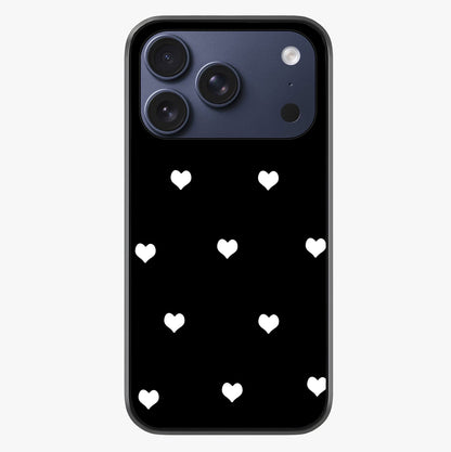 Cute And Simple White Hearts Glass Case showing full back design in clean flat view with glossy glass finish.
