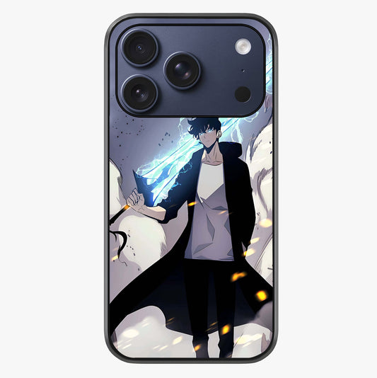 Dark Lightning Anime Warrior Glass Case showing full back design in clean flat view with glossy glass finish.