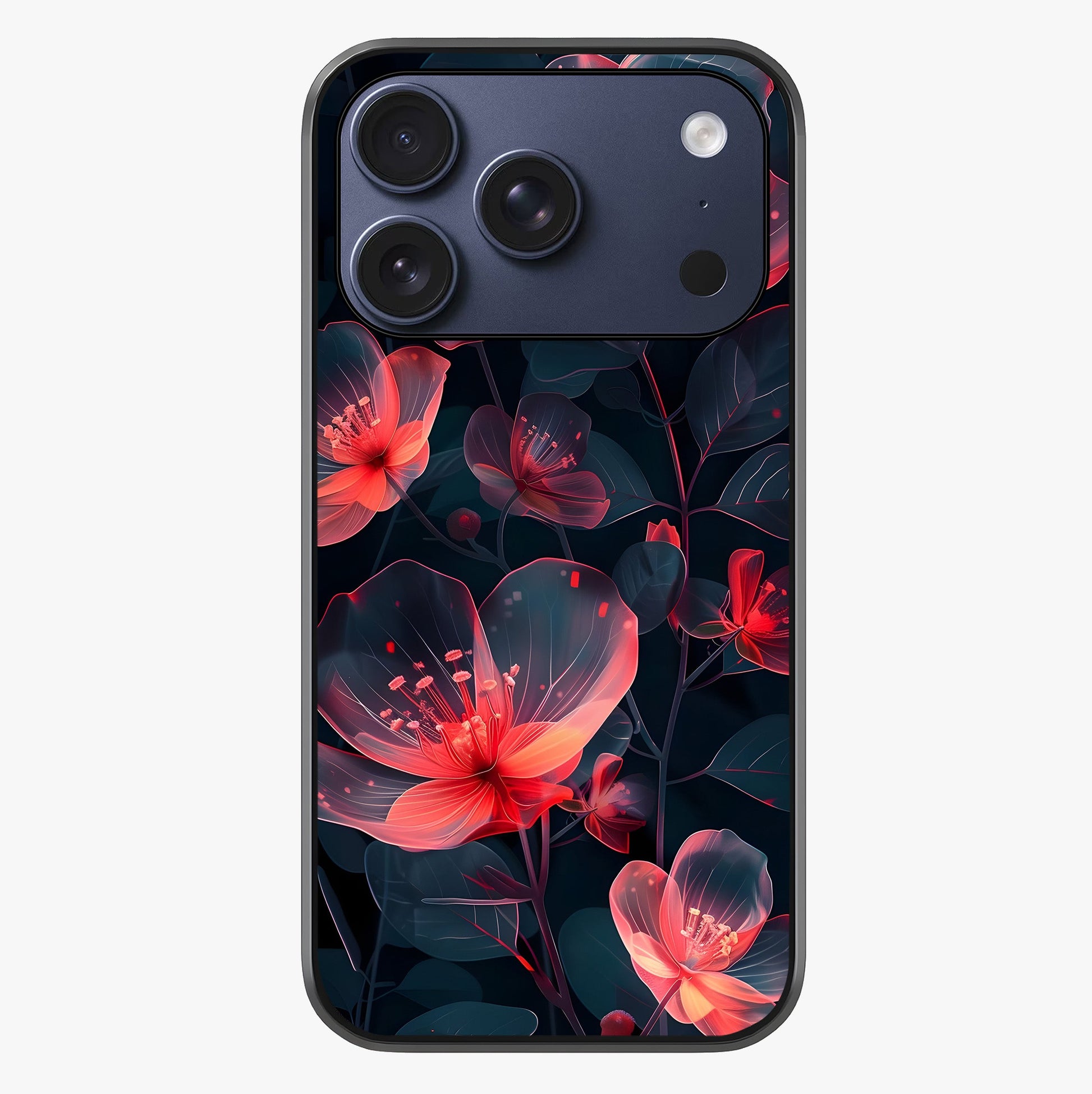 Dark Shade Of Flower Glass Case showing full back design in clean flat view with glossy glass finish.