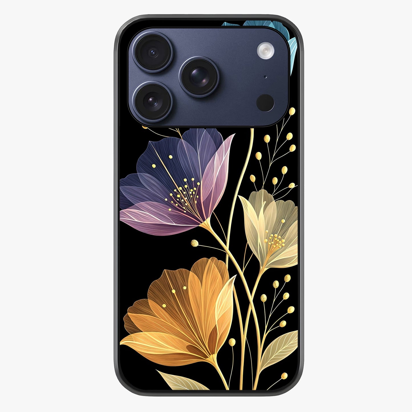 Delicate Multicolor Flowers Glass Case showing full back design in clean flat view with glossy glass finish.