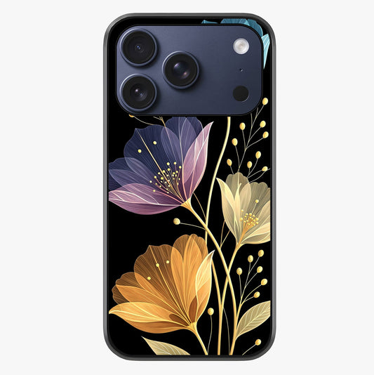 Delicate Multicolor Flowers Glass Case showing full back design in clean flat view with glossy glass finish.