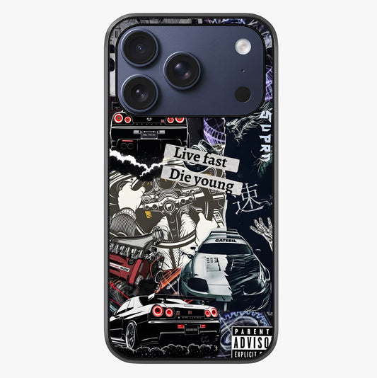 Die Young Glass Case showing full back design in clean flat view with glossy glass finish.