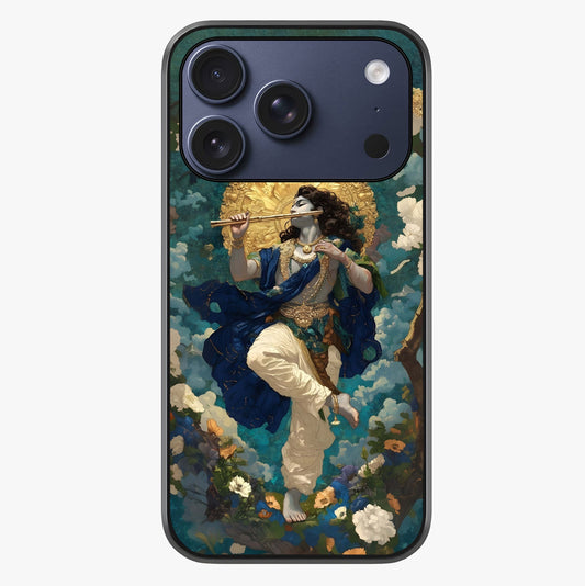 Divine Krishna Art Glass Case showing full back design in clean flat view with glossy glass finish.