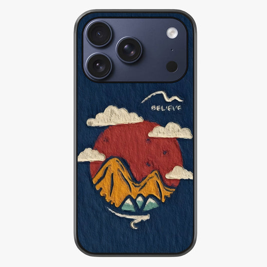 Dream Beyond Mountains Glass Case showing full back design in clean flat view with glossy glass finish.
