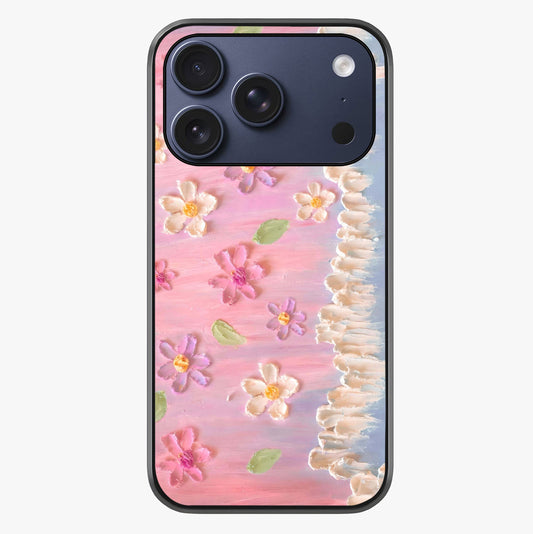 Dreamy Painted Garden Glass Case showing full back design in clean flat view with glossy glass finish.