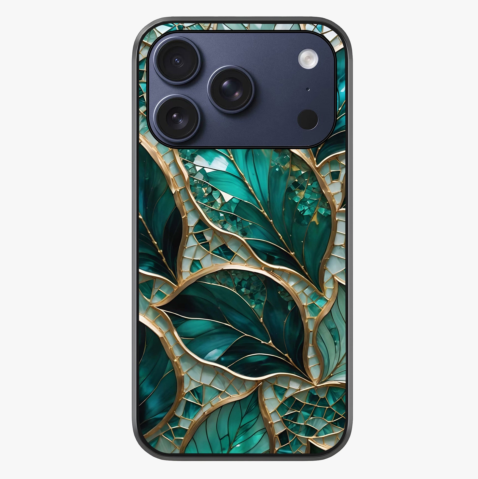 Emerald Leaf Glass Glass Case showing full back design in clean flat view with glossy glass finish.